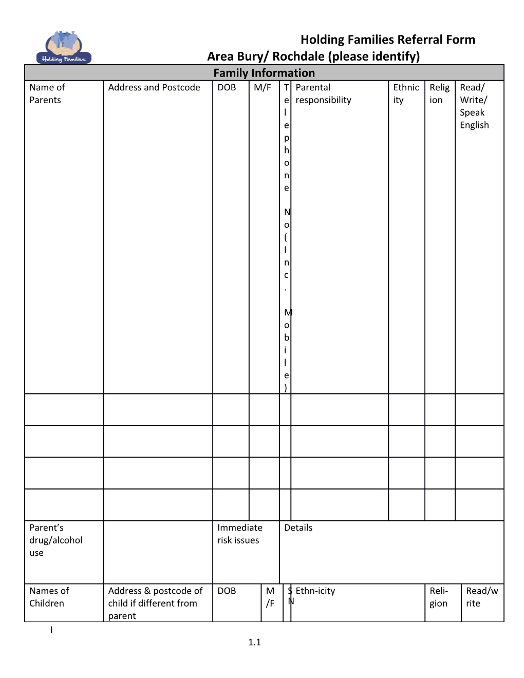 Holding Families Referral Form