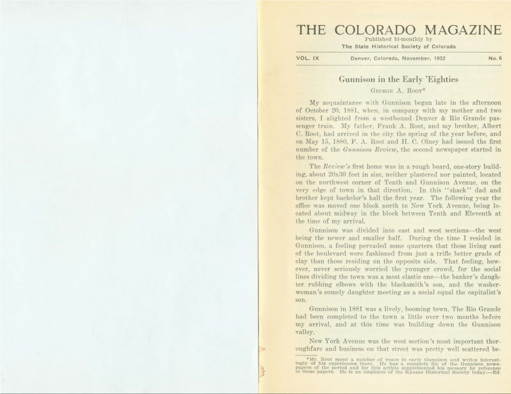 COLORADO MAGAZINE Published Bi-Monthly by the State Historical Society of Colorado