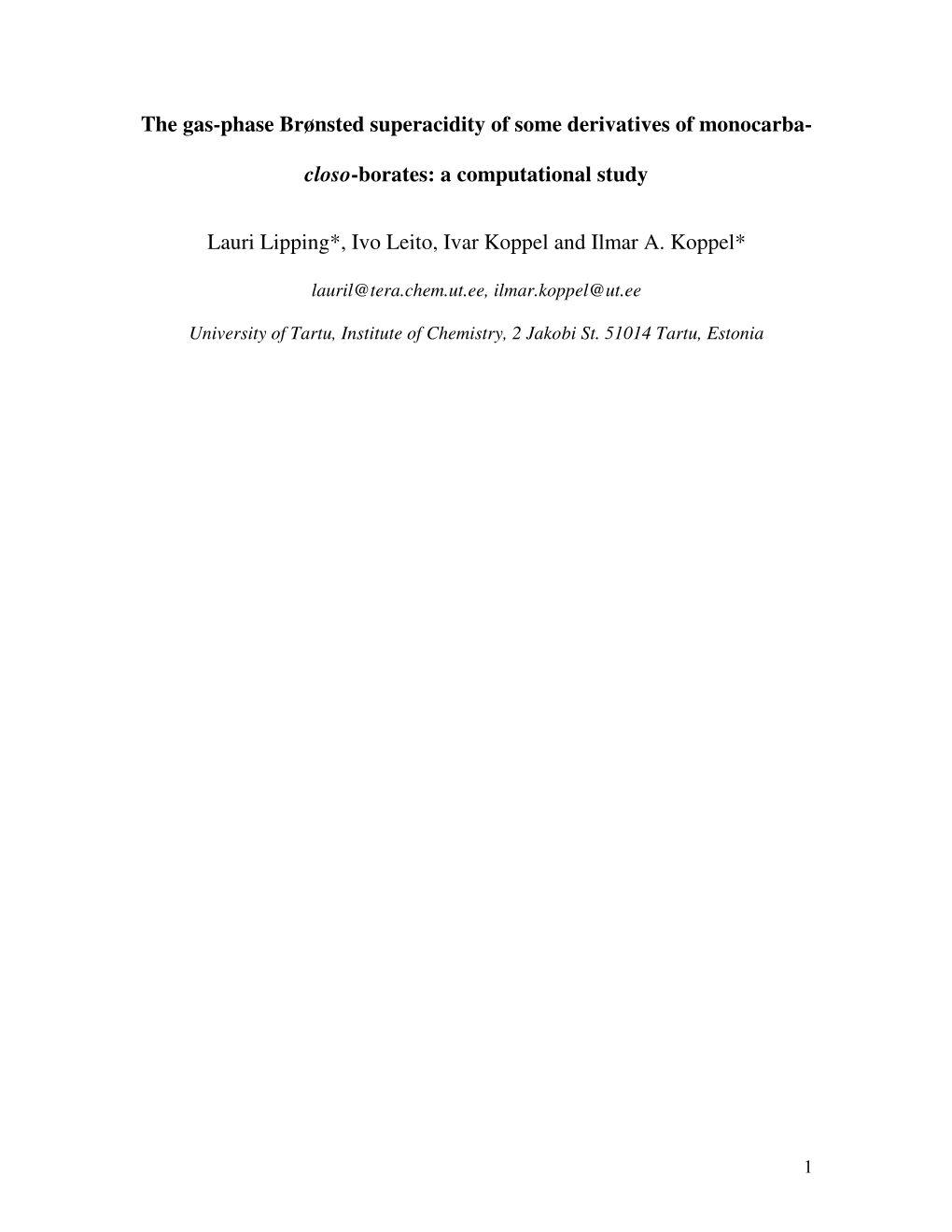 Closo-Borates: a Computational Study Lauri Lipping*