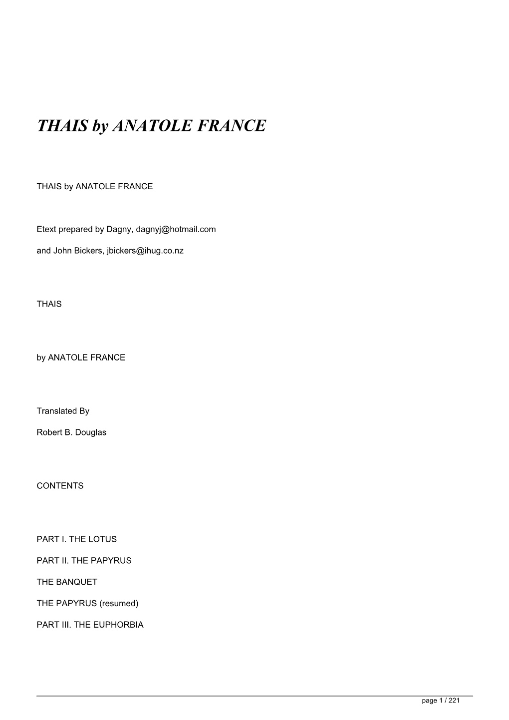 THAIS by ANATOLE FRANCE&lt;/H1&gt;