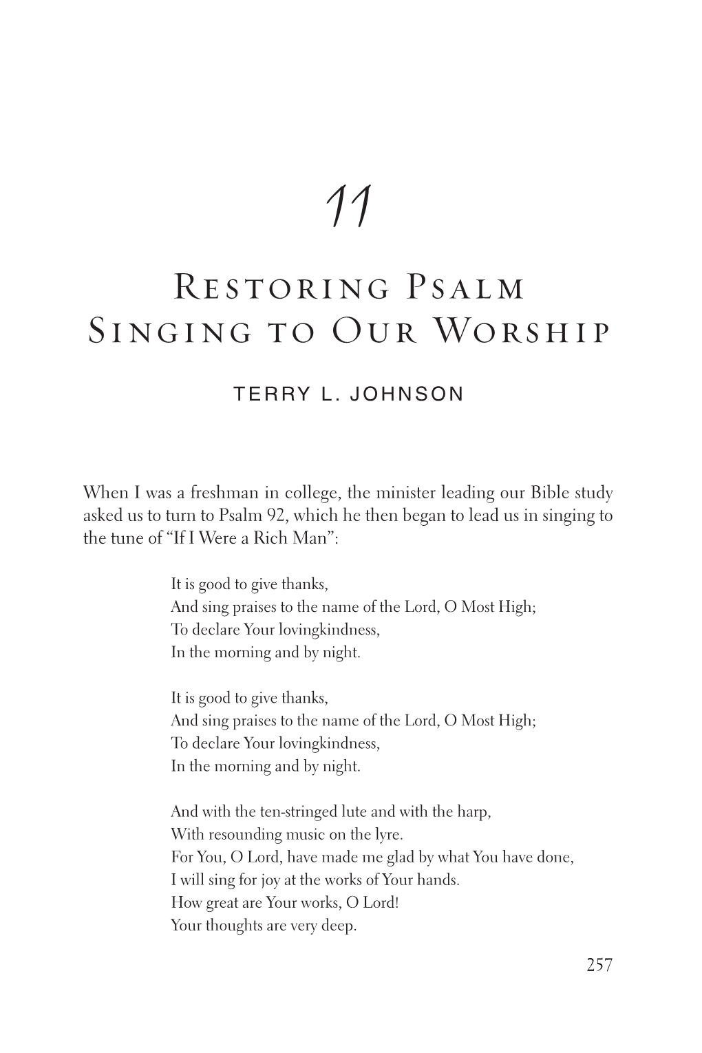 Article on Singing Psalms