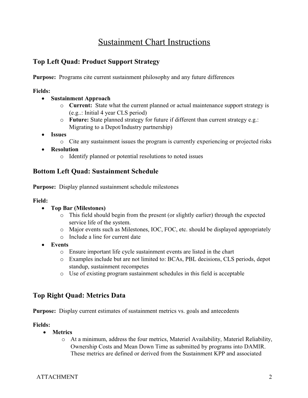 Sustainment Chart Instructions