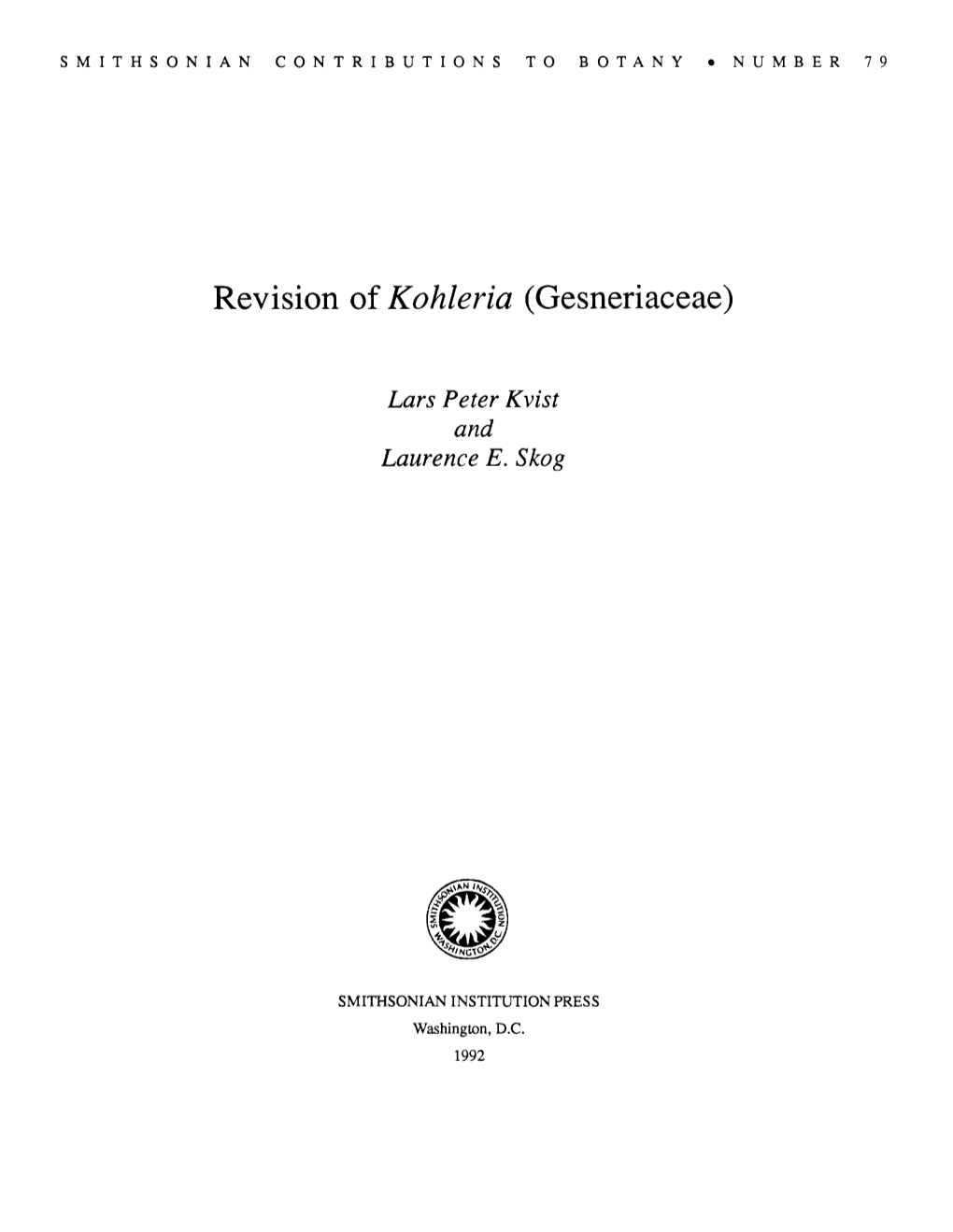 Revision of Kohleria (Gesneriaceae)