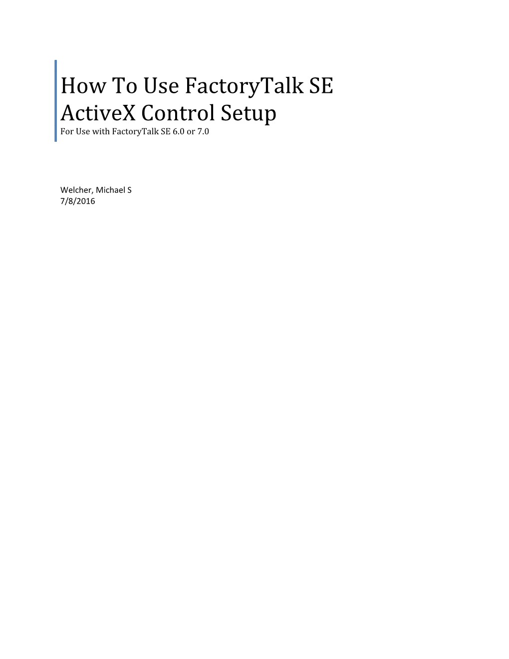 How to Use Factorytalk SE Activex Control Setup