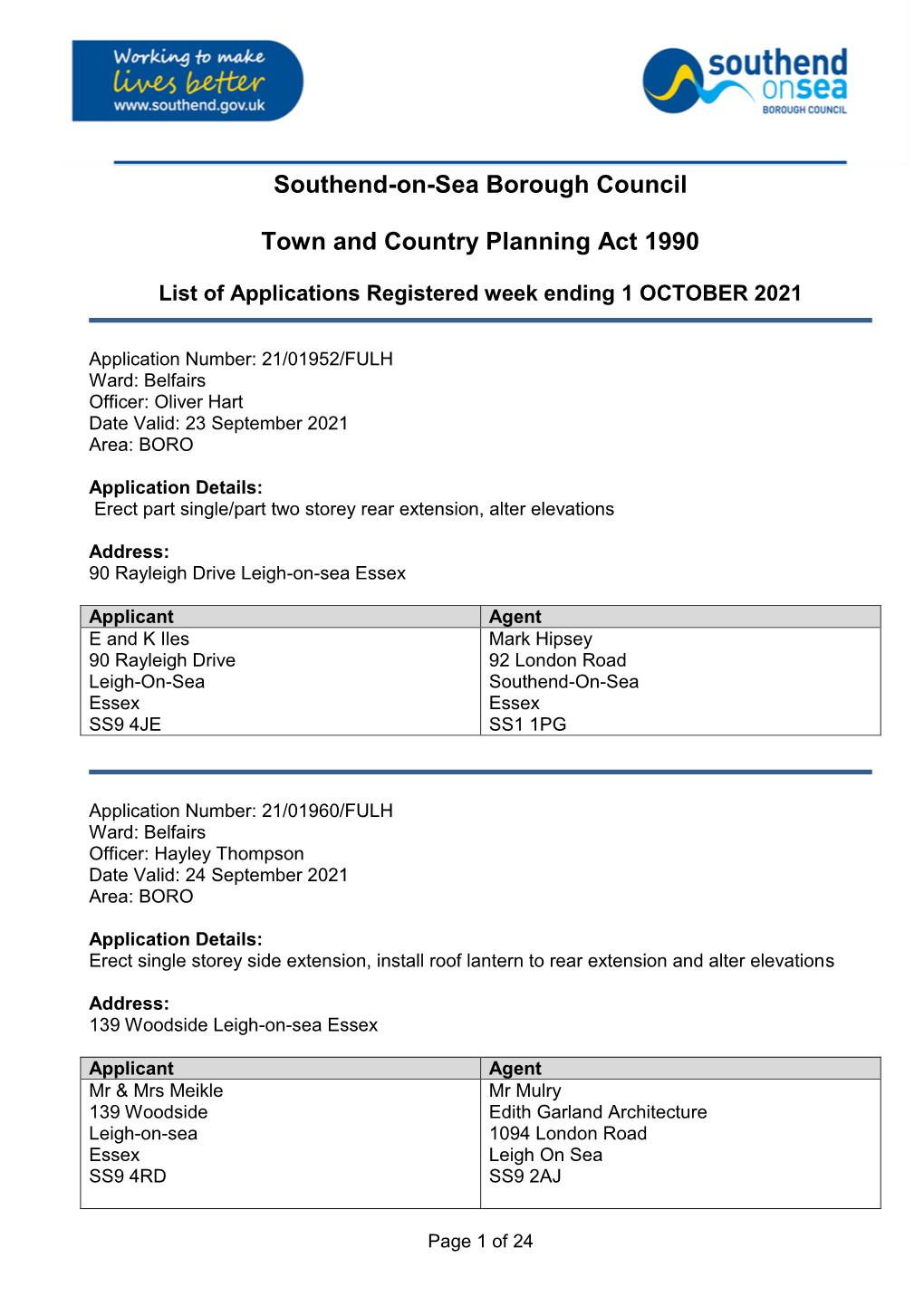 Southend-On-Sea Borough Council Town and Country Planning Act 1990