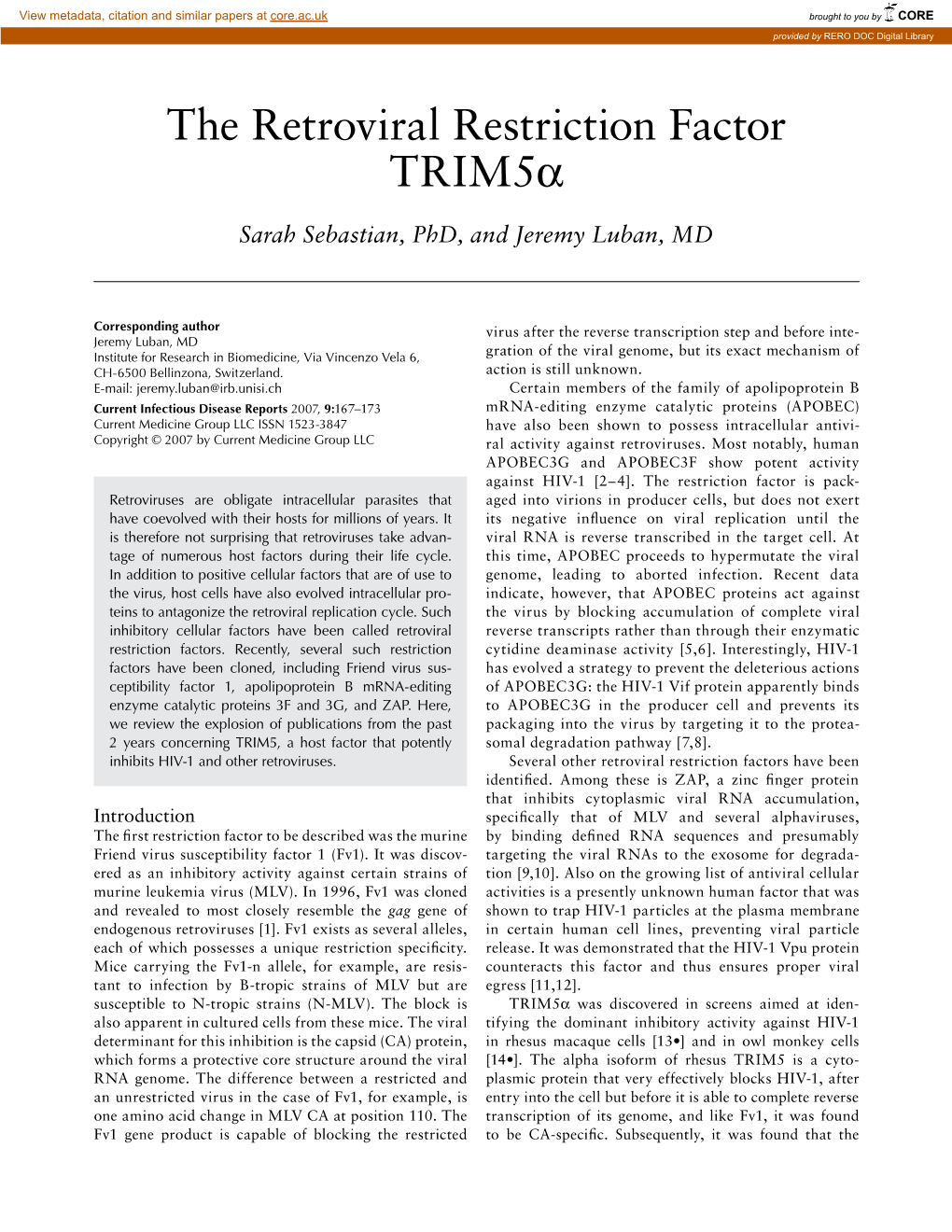 The Retroviral Restriction Factor Trim5α