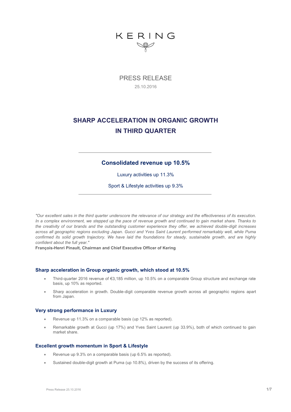 Press Release Sharp Acceleration in Organic