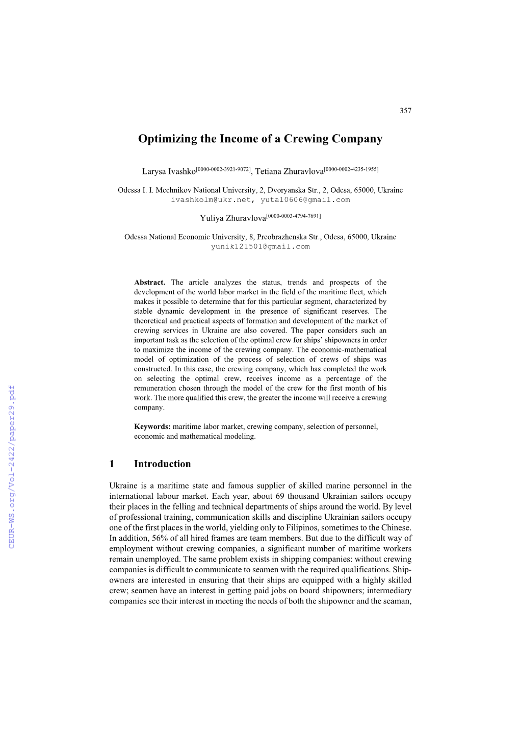 Optimizing the Income of a Crewing Company