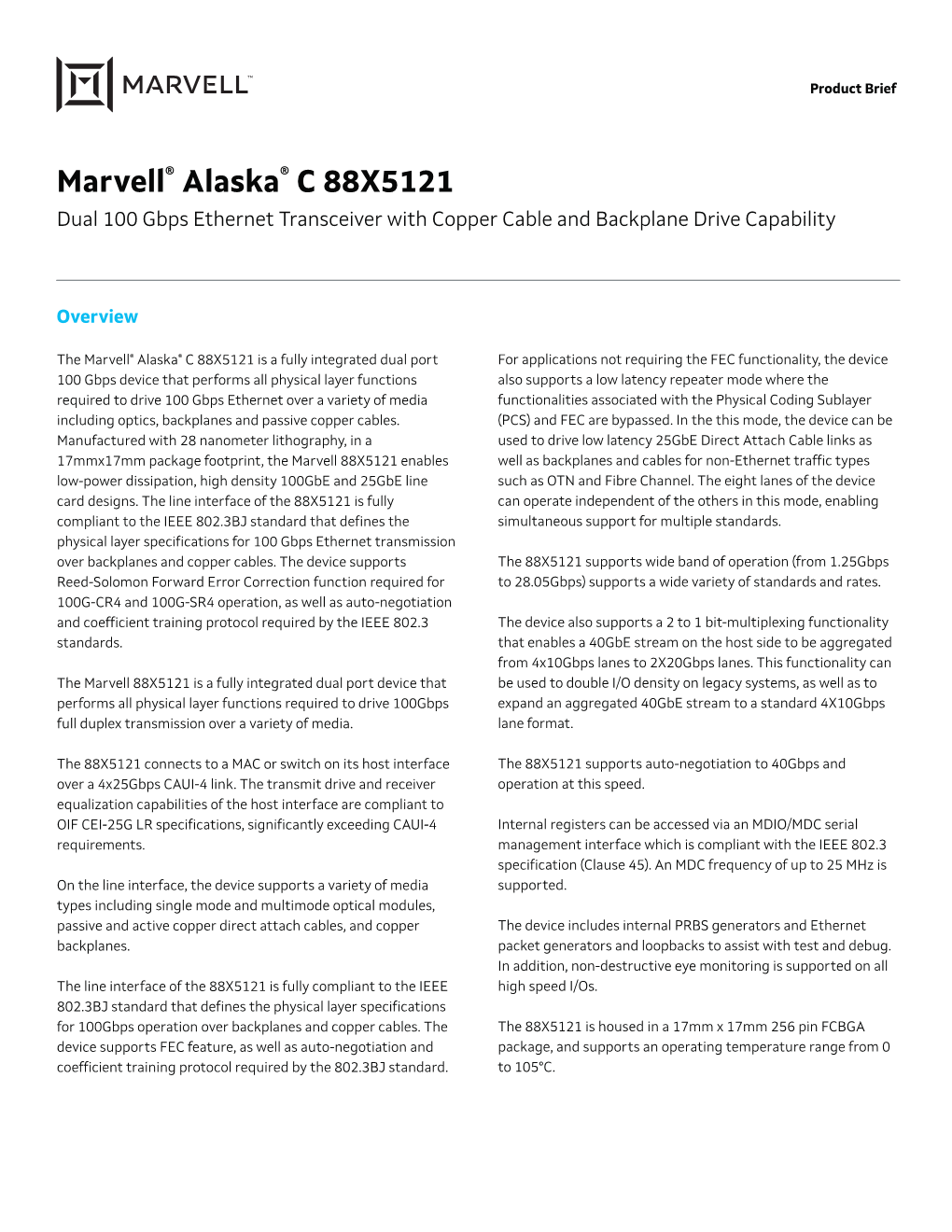 Maarvell Alaska C 88X5121 Product Brief