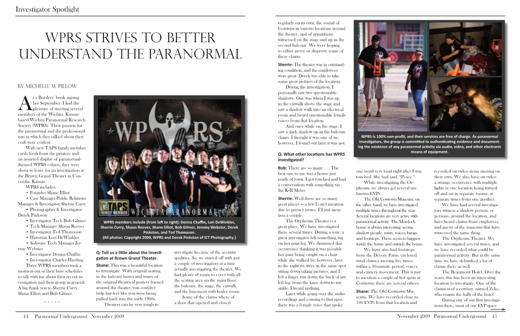 WPRS STRIVES to BETTER Understand the PARANORMAL