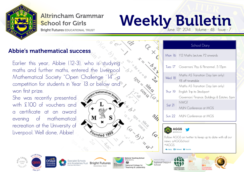 Weekly Bulletin Th Bright Futures EDUCATIONAL TRUST June 13 2014 Volume - 48 Issue - 7