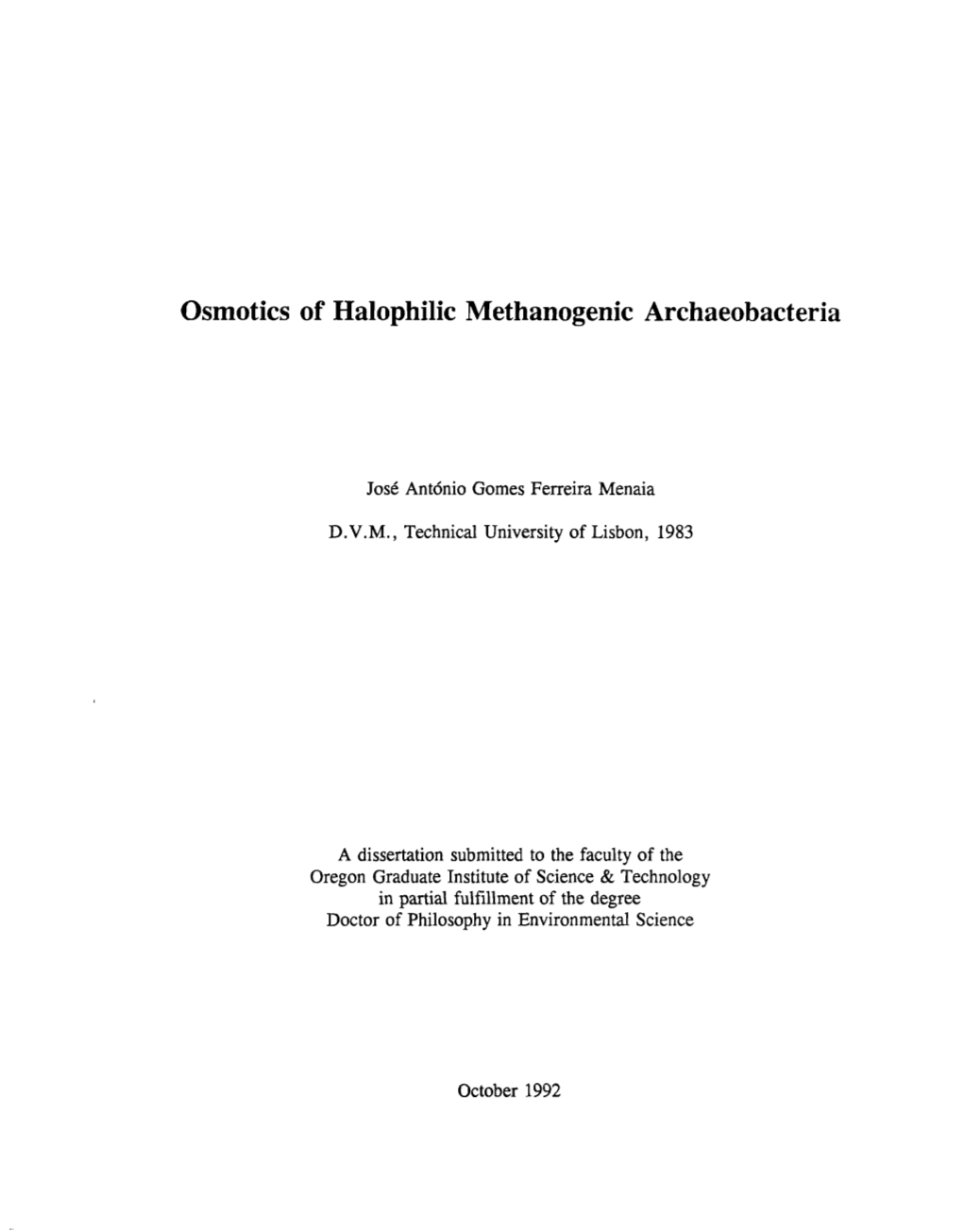 Osmotics of Halophilic Methanogenic Archaeobacteria