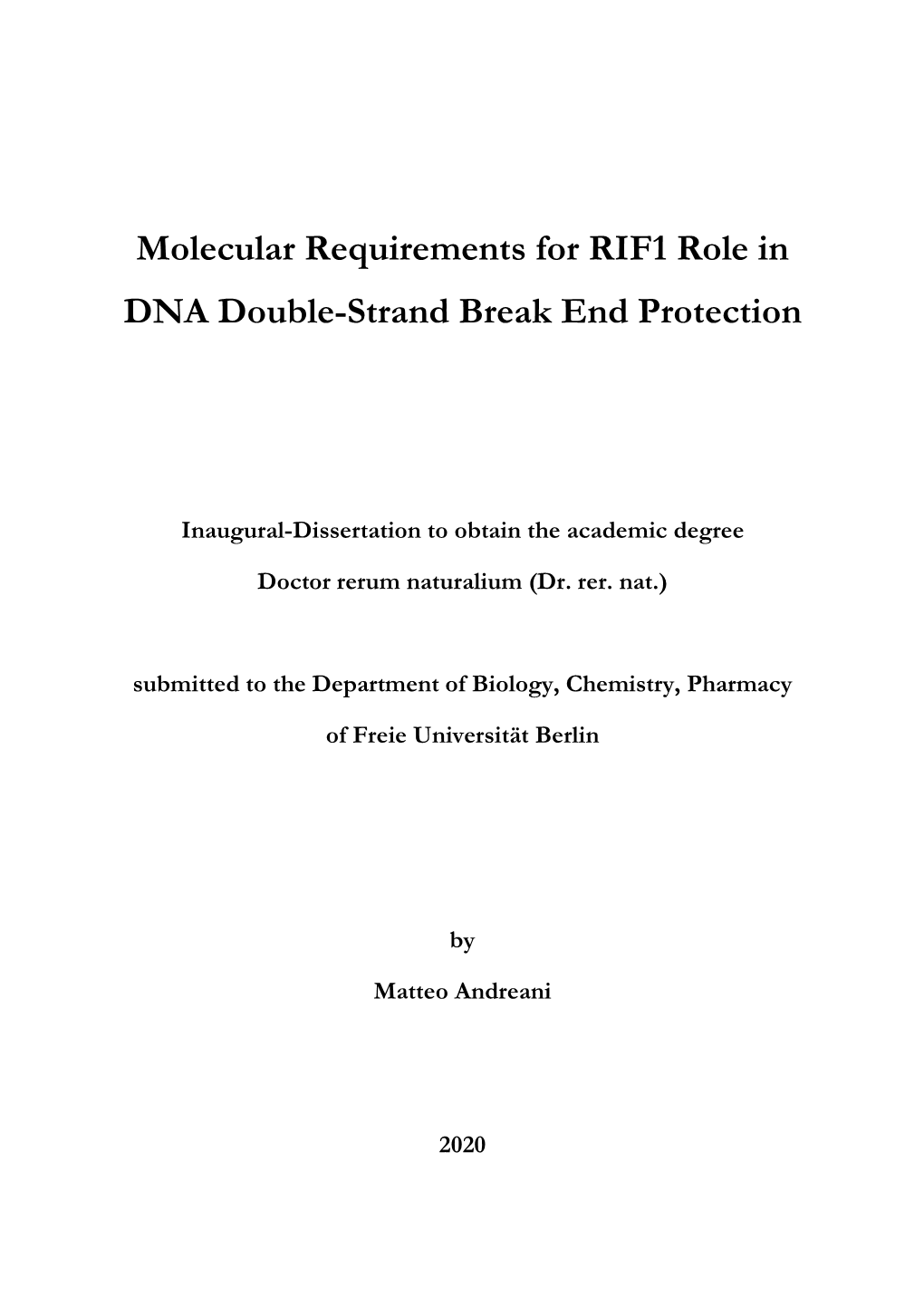 Molecular Requirements for RIF1 Role in DNA Double-Strand Break End Protection