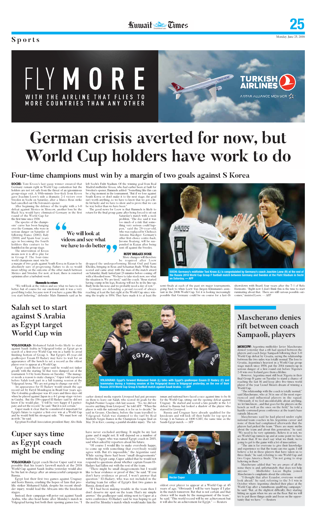 German Crisis Averted for Now, but World Cup Holders Have Work to Do Four-Time Champions Must Win by a Margin of Two Goals Against S Korea