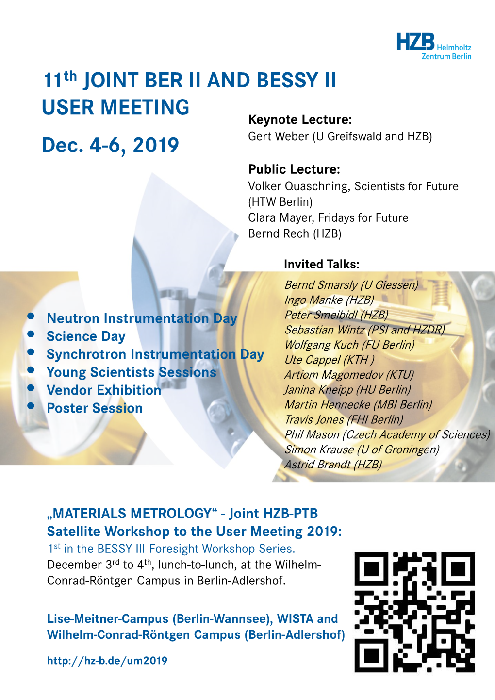 11Th JOINT BER II and BESSY II USER MEETING Dec. 4-6, 2019