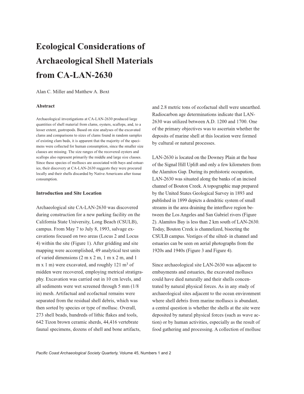 Ecological Considerations of Archaeological Shell Materials from CA-LAN-2630