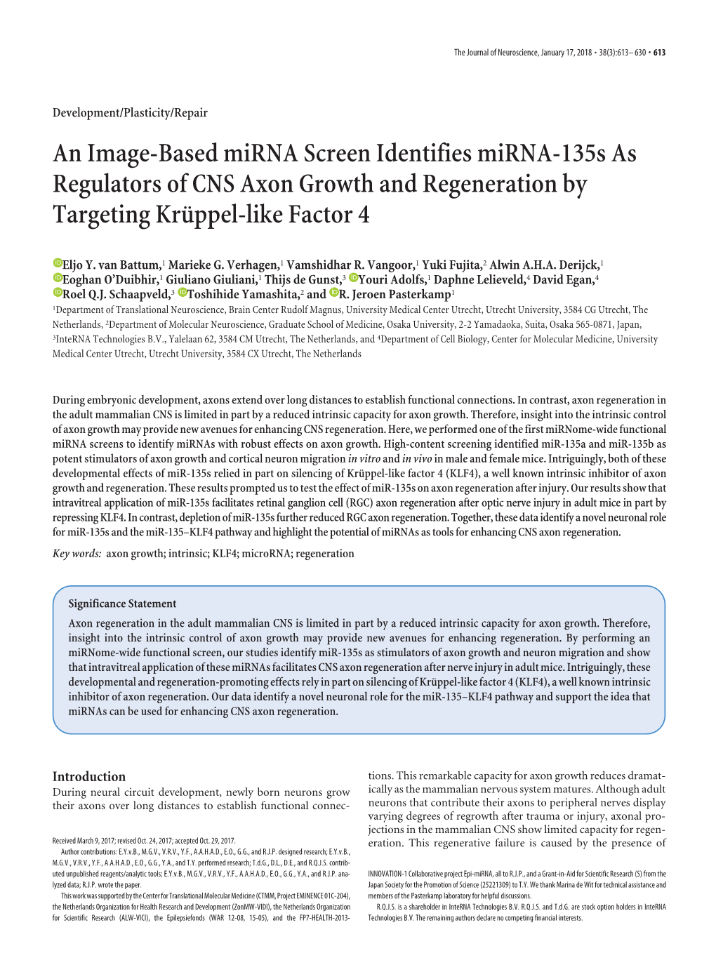 An Image-Based Mirna Screen Identifies Mirna-135S As Regulators of CNS Axon Growth and Regeneration by Targeting Kru¨Ppel-Like Factor 4