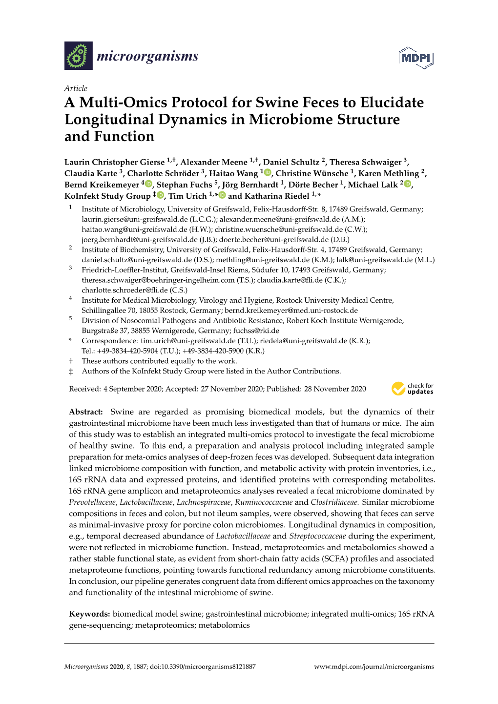 A Multi-Omics Protocol for Swine Feces to Elucidate Longitudinal Dynamics in Microbiome Structure and Function