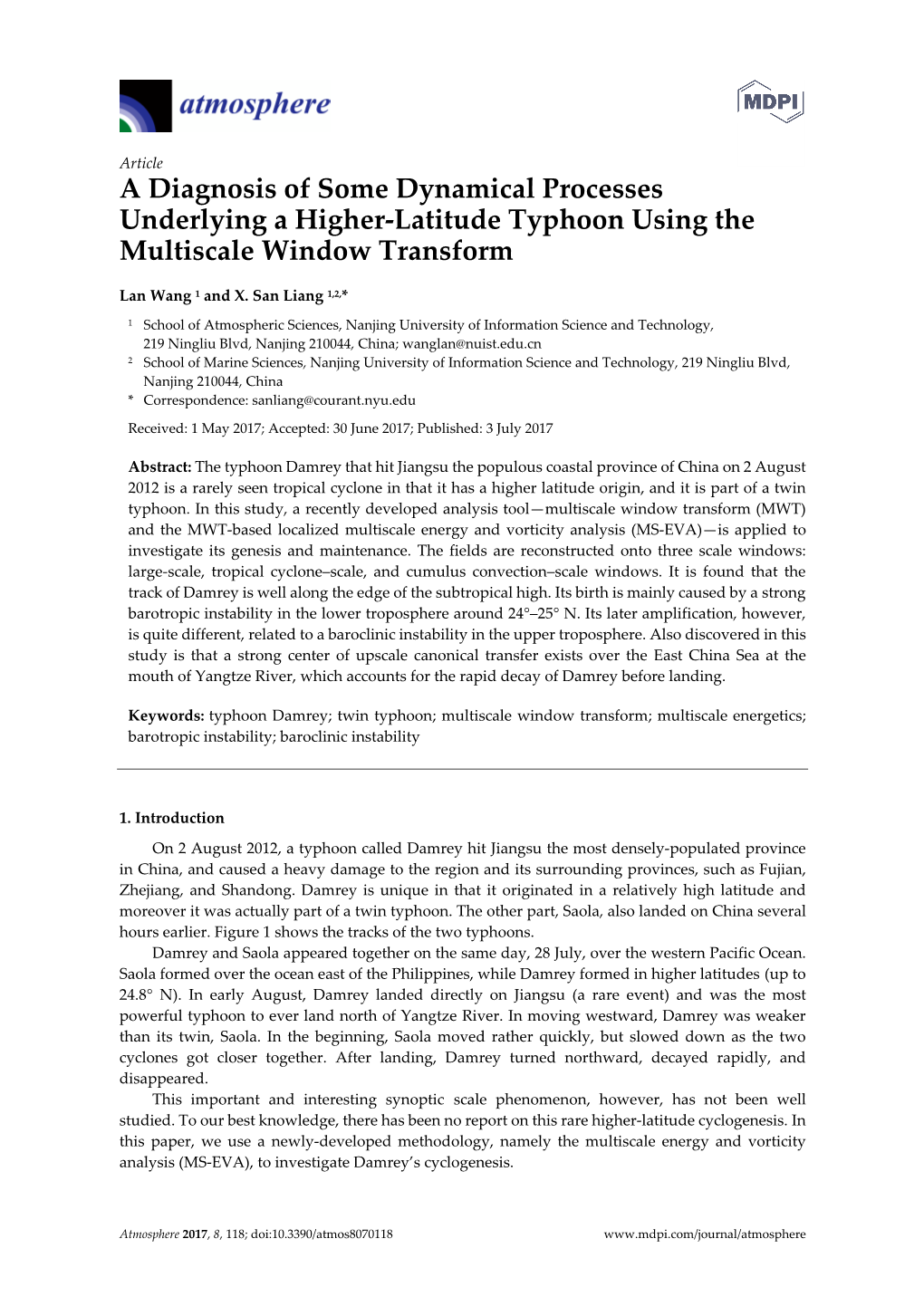 A Diagnosis of Some Dynamical Processes Underlying a Higher-Latitude Typhoon Using the Multiscale Window Transform