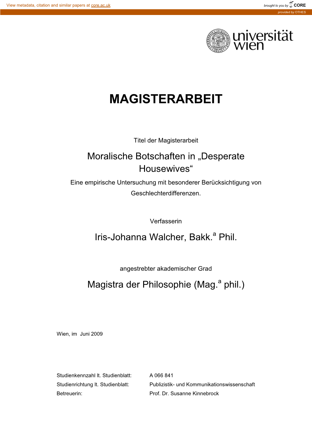 Desperate Housewives“ Eine Empirische Untersuchung Mit Besonderer Berücksichtigung Von Geschlechterdifferenzen