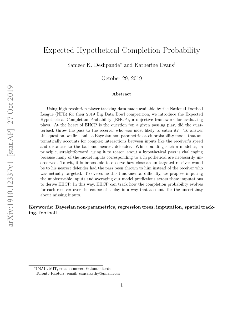 Expected Hypothetical Completion Probability Arxiv:1910.12337V1