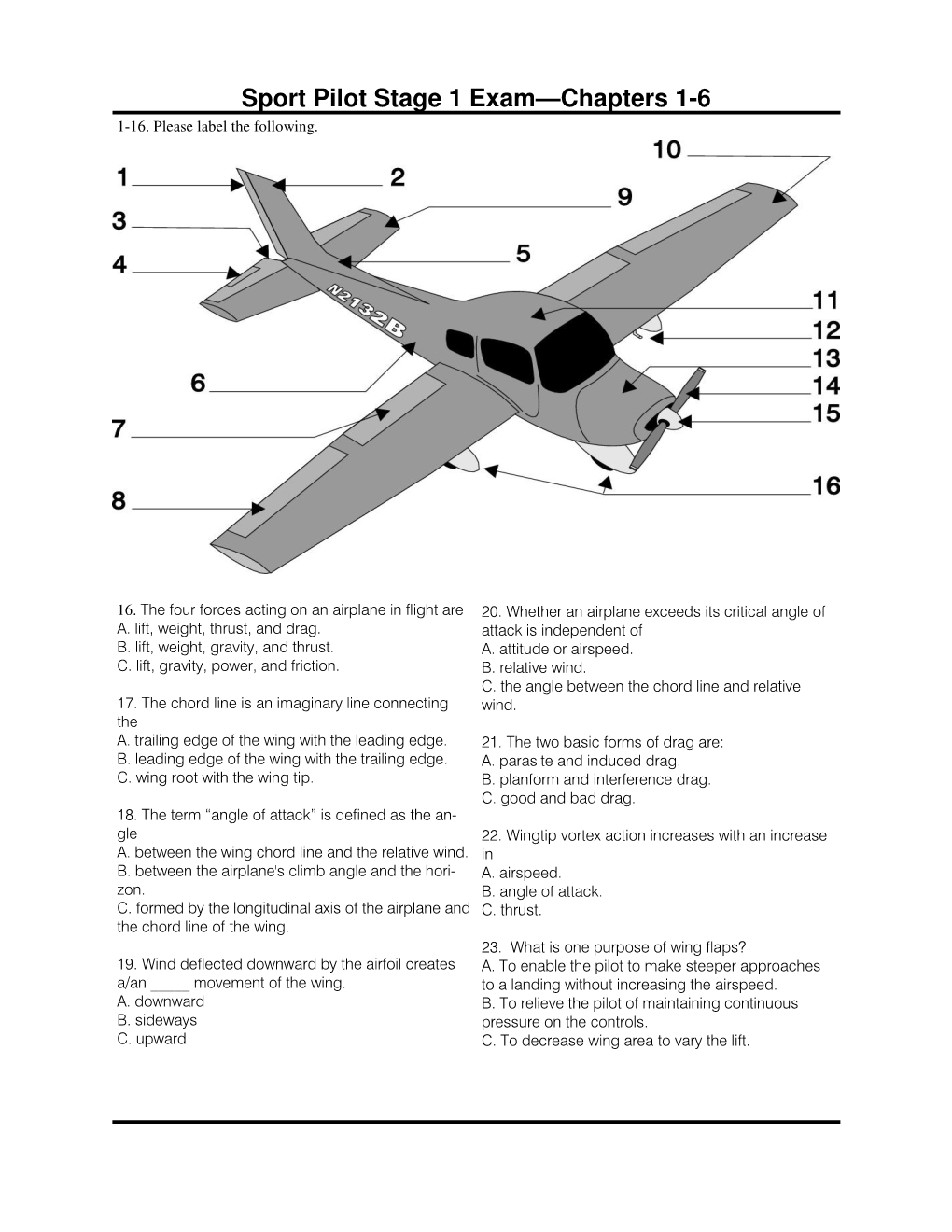 Sport Pilot Stage 1 Exam—Chapters 1-6 1-16