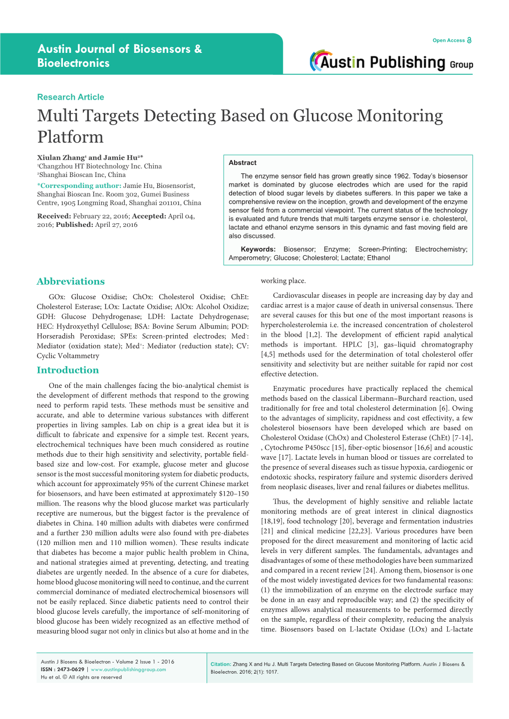 Multi Targets Detecting Based on Glucose Monitoring Platform