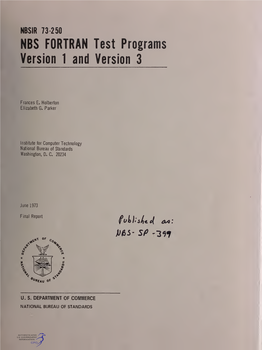 NBS FORTRAN TEST PROGRAMS Version 1 and Version 3