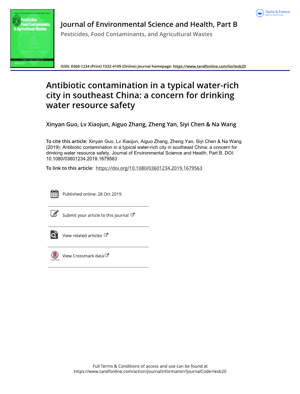 Antibiotic Contamination in a Typical Water-Rich City in Southeast China: a Concern for Drinking Water Resource Safety