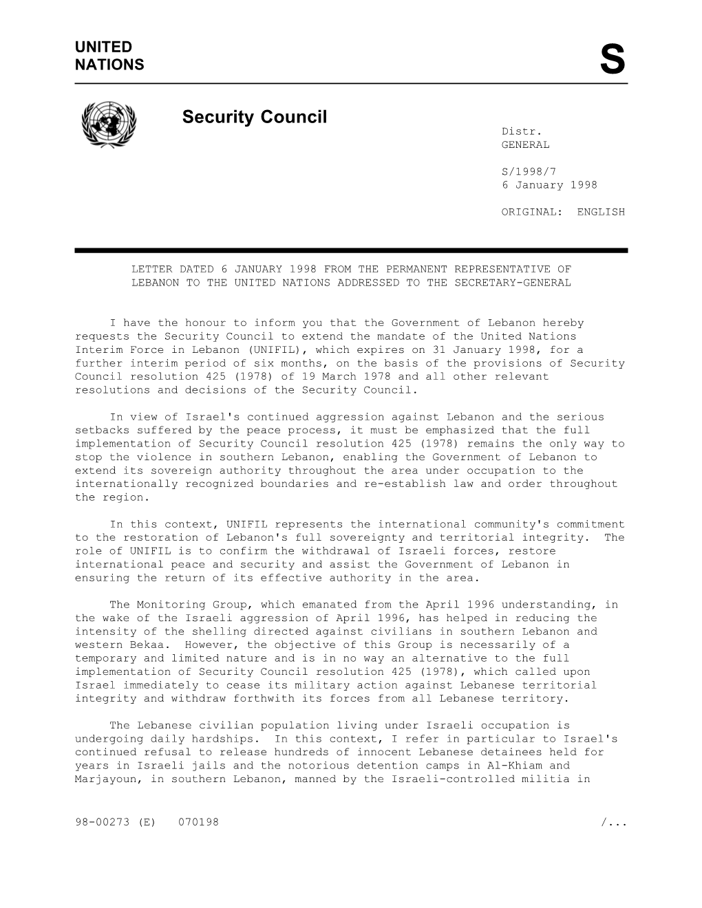 Security Council Distr