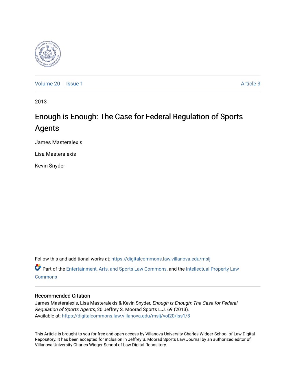 The Case for Federal Regulation of Sports Agents
