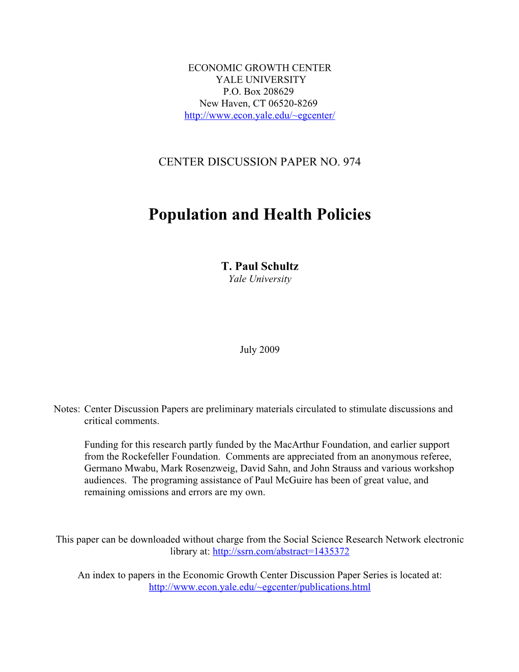 974. Population and Health Policies