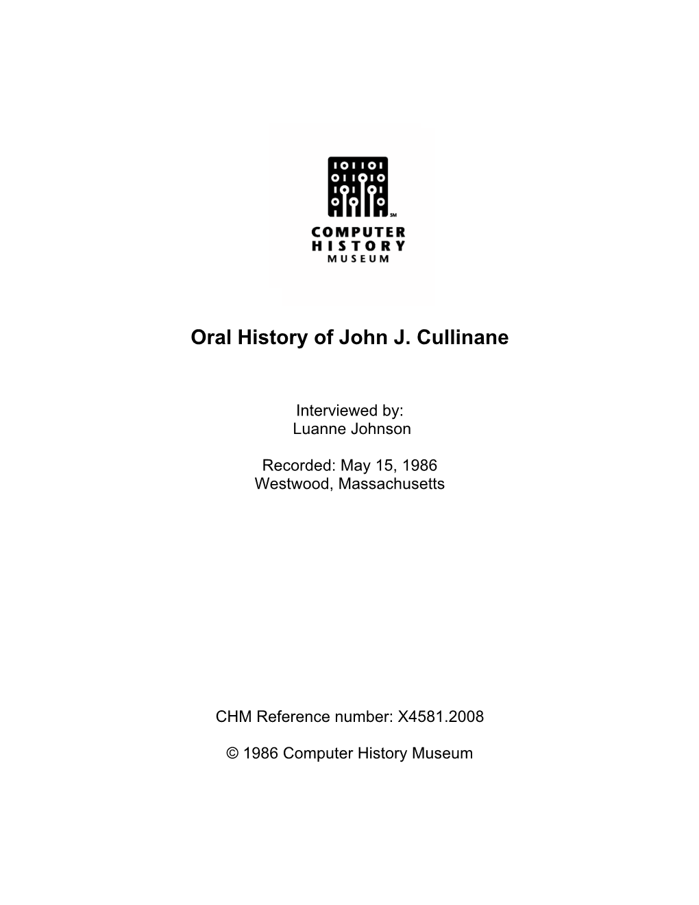 Oral History of John J. Cullinane