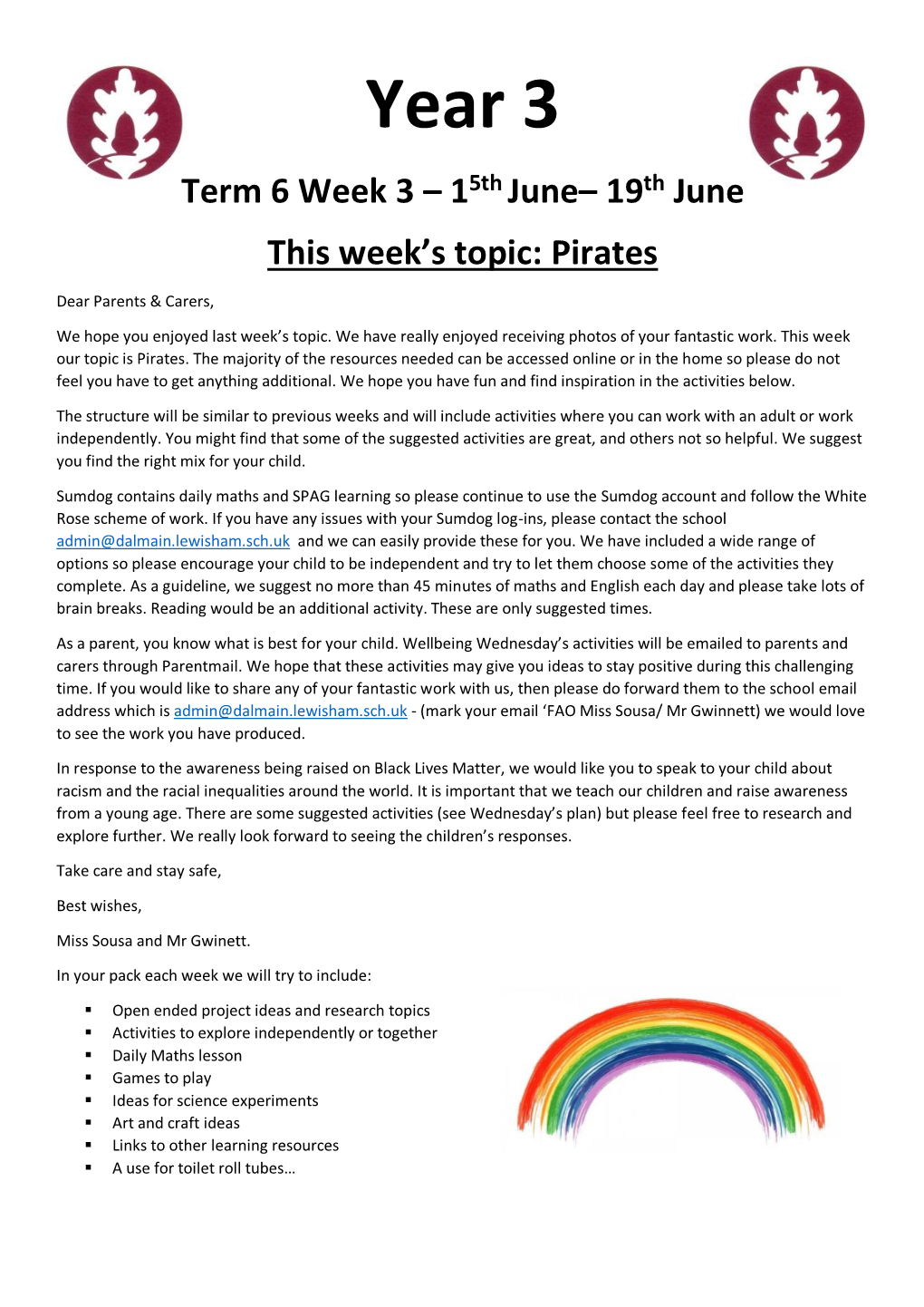 Year 3 Term 6 Week 3 – 15Th June– 19Th June This Week’S Topic: Pirates