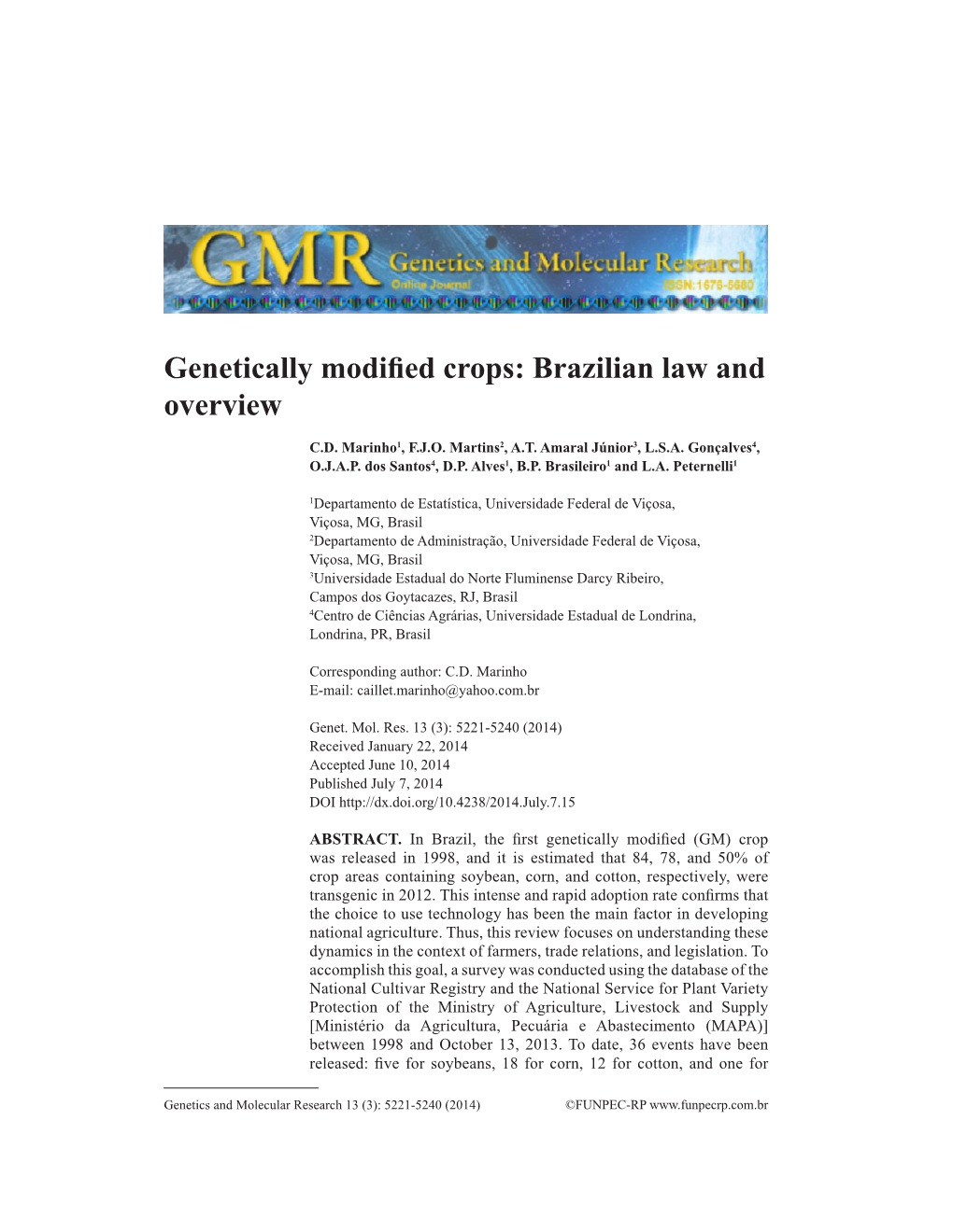 Genetically Modified Crops: Brazilian Law and Overview