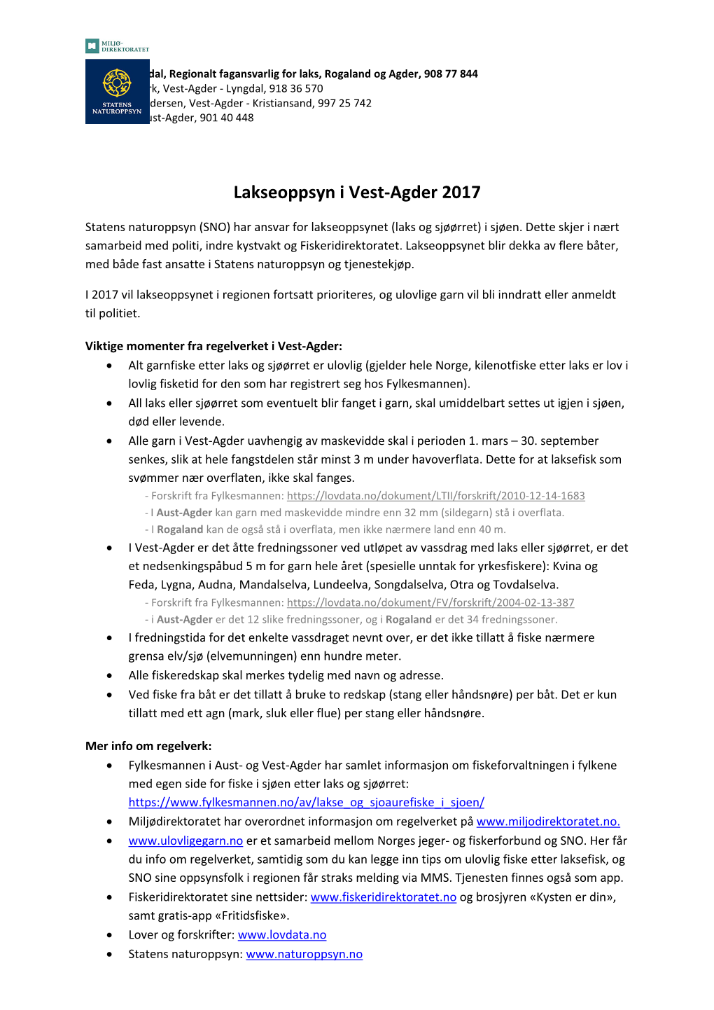 Lakseoppsyn I Vest-Agder 2017