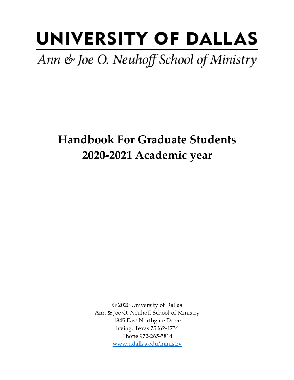 Handbook for Graduate Students 2020-2021 Academic Year