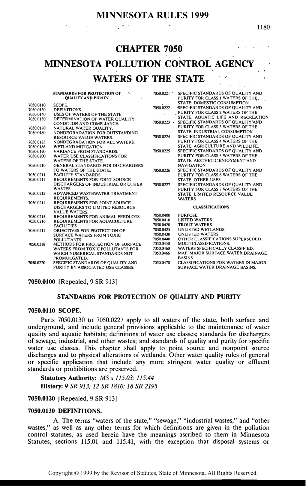 Chapter 7050 Minnesota Pollution Control Agency Waters of the State