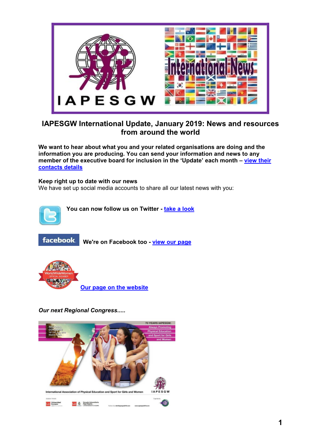 1 IAPESGW International Update, January 2019