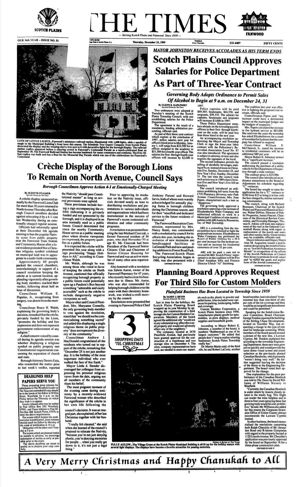 Scotch Plains Council Approves Salaries for Police Department As Part of Three-Year Contract a Very Merry Christmas and Happy Ch
