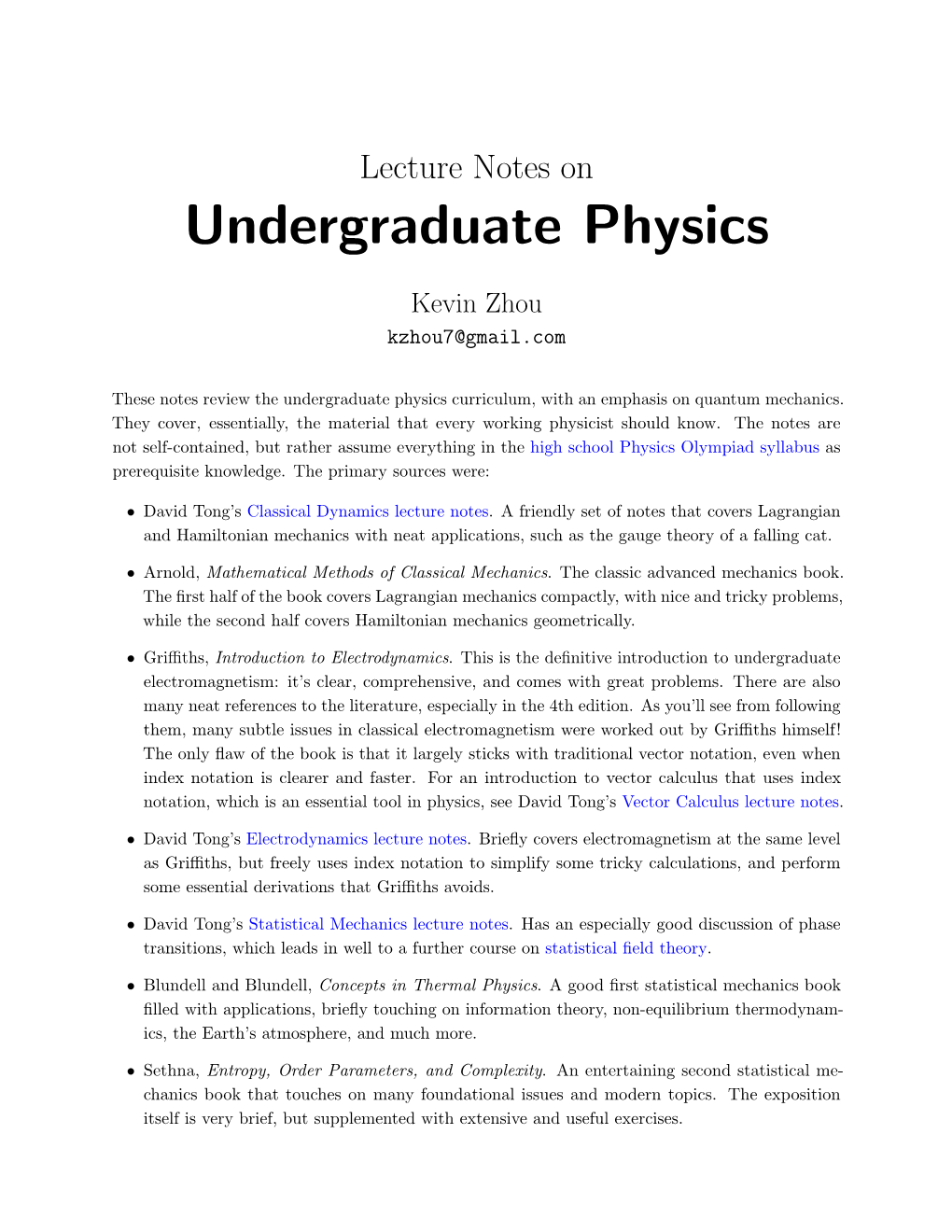 Notes on Undergraduate Physics