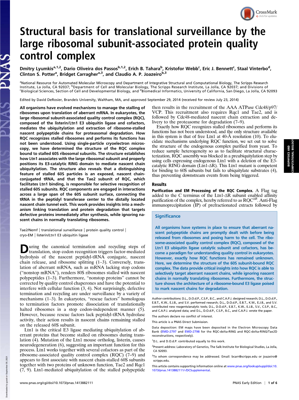 Structural Basis for Translational Surveillance by the Large Ribosomal Subunit-Associated Protein Quality Control Complex