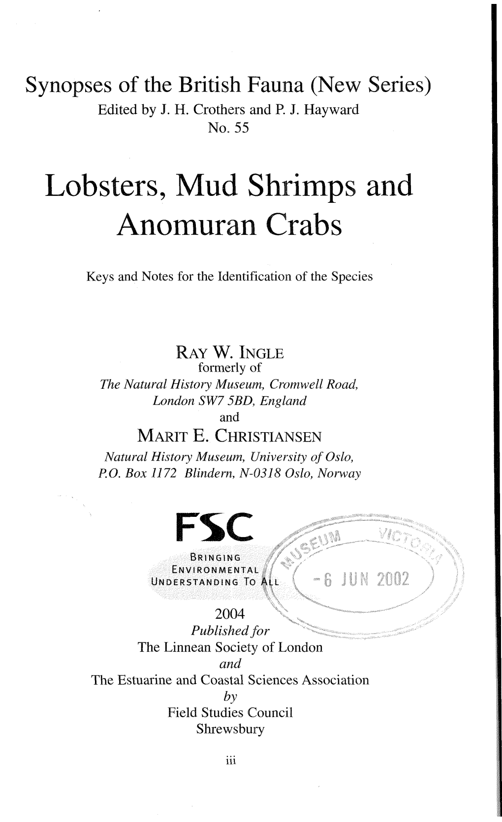Lobsters, Mud Shrimps and Anomuran Crabs