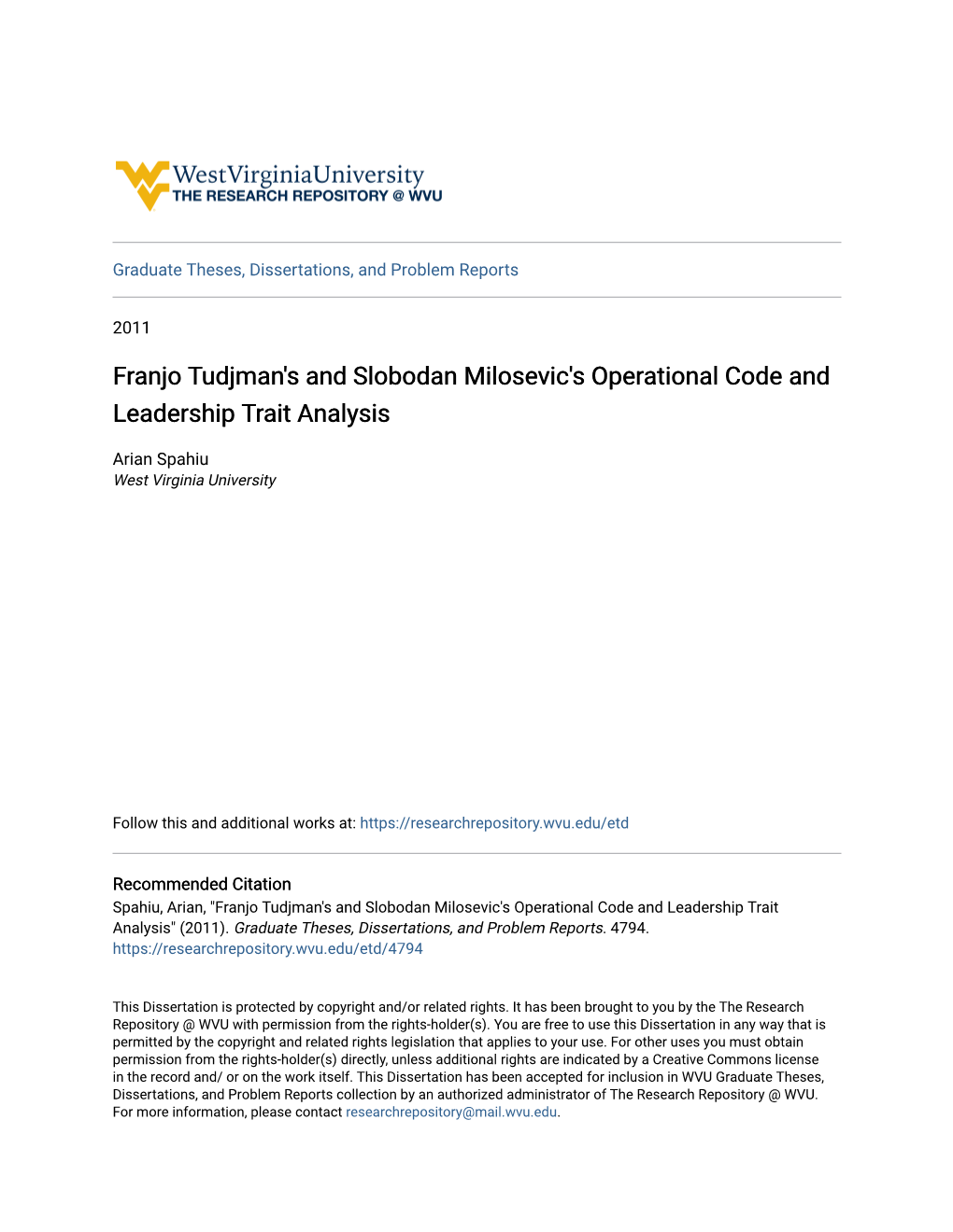 Franjo Tudjman's and Slobodan Milosevic's Operational Code and Leadership Trait Analysis