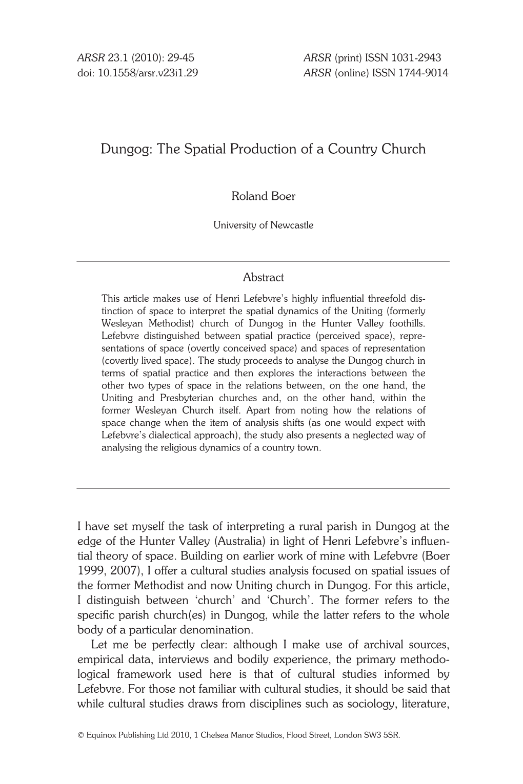 The Spatial Production of a Country Church