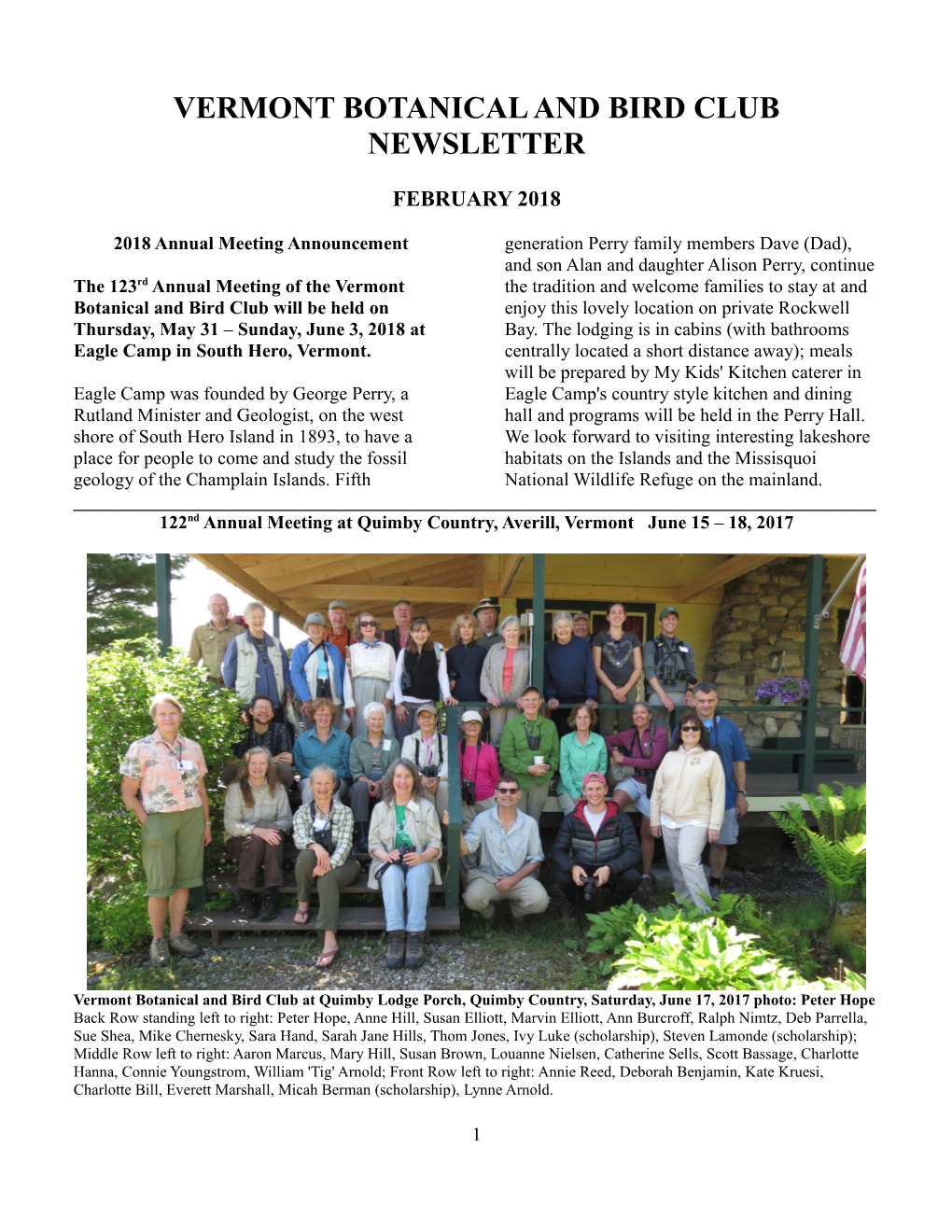 Vermont Botanical and Bird Club Newsletter