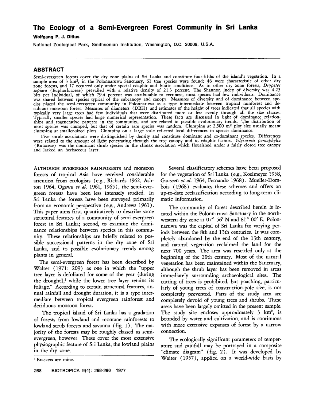 The Ecology of a Semi-Evergreen Forest Community in Sri Lanío Wolfgang P