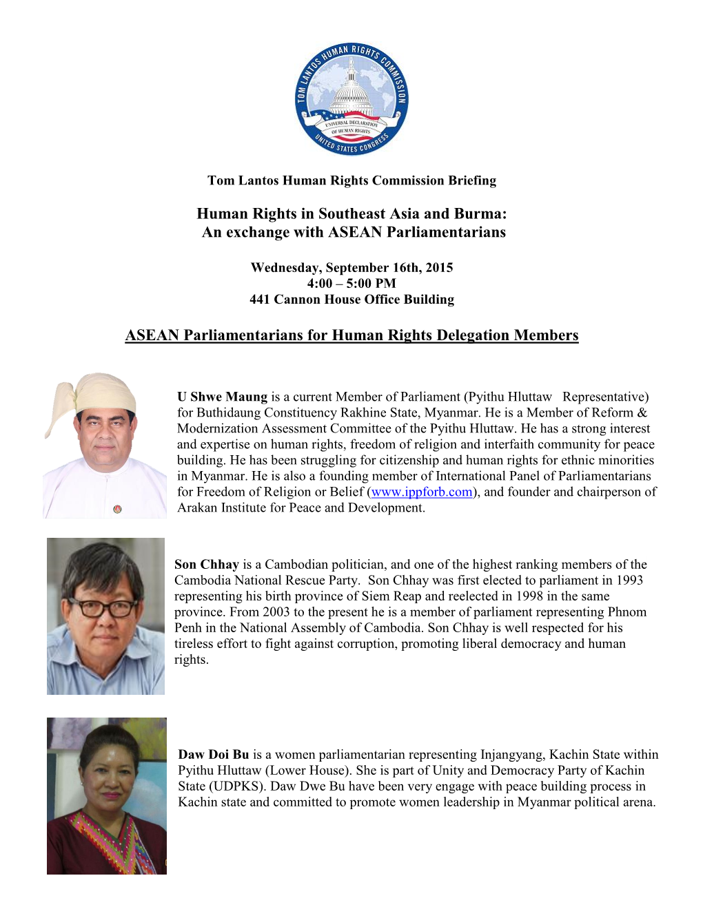 Human Rights in Southeast Asia and Burma: an Exchange with ASEAN Parliamentarians