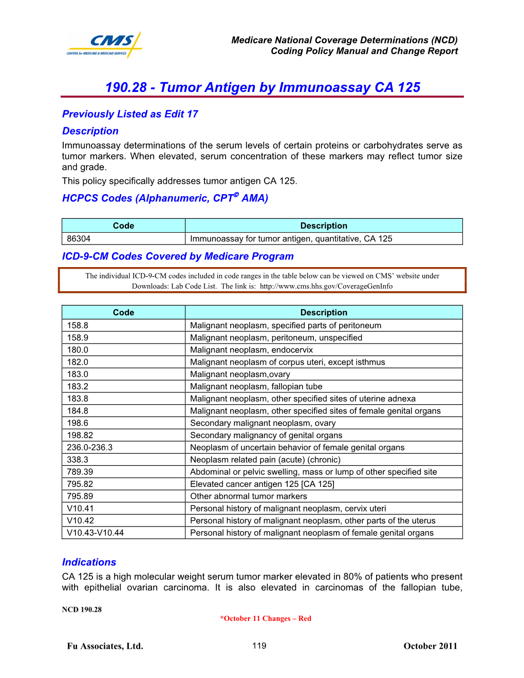 190.28 - Tumor Antigen by Immunoassay CA 125
