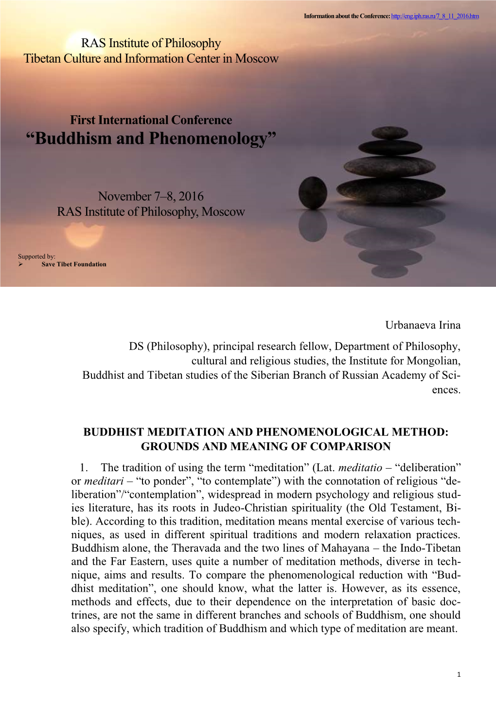 Buddhist Meditation and Phenomenological Method: Grounds and Meaning of Comparison 1